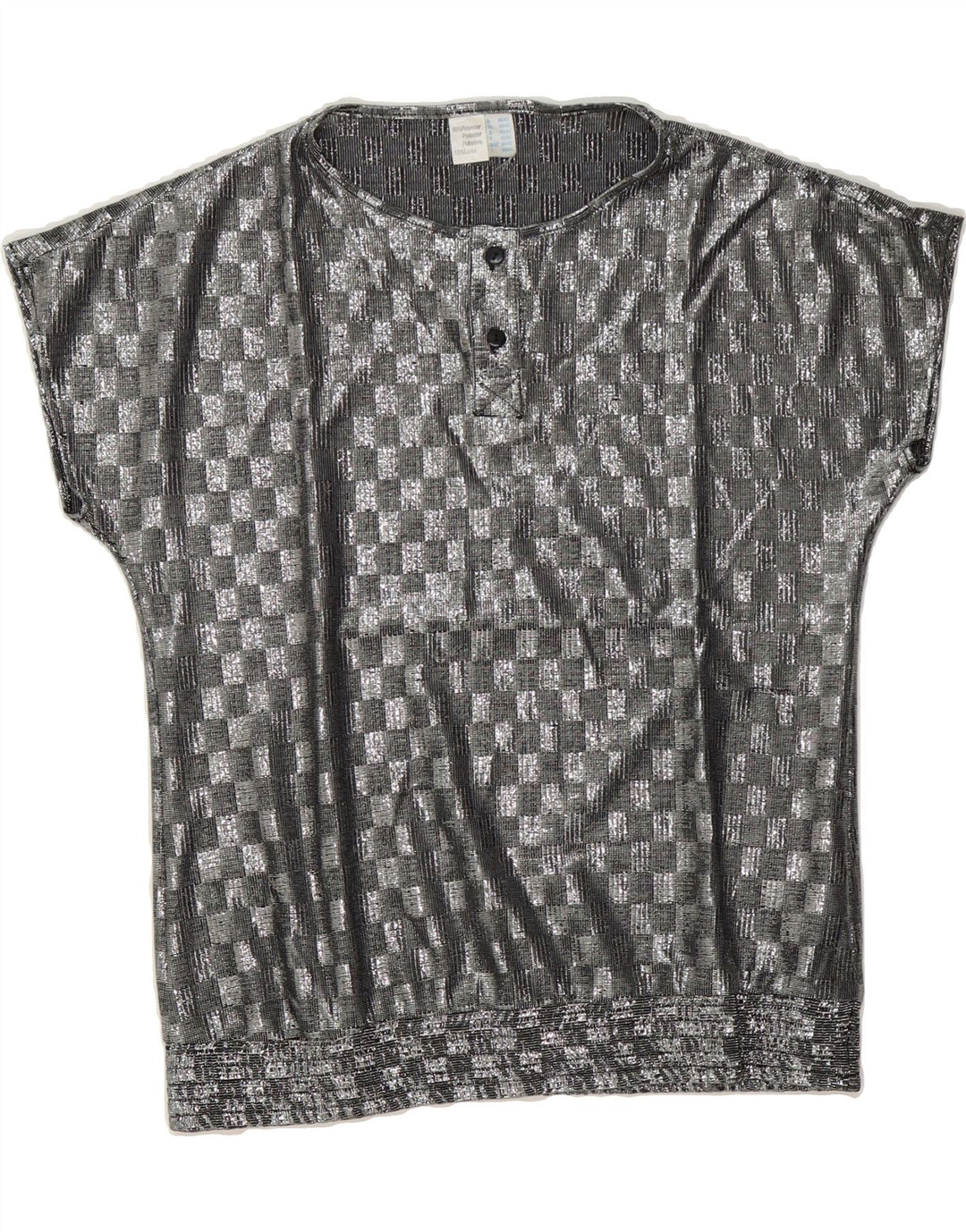 VINTAGE Womens Blouse Top IT 44/46 Large Silver Geometric Polyester Vintage Vintage and Second-Hand Vintage from Messina Hembry 