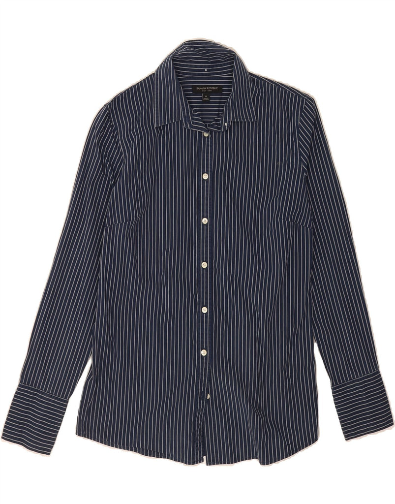 BANANA REPUBLIC Womens Shirt US 8 Medium Navy Blue Pinstripe Cotton Vintage Banana Republic and Second-Hand Banana Republic from Messina Hembry 