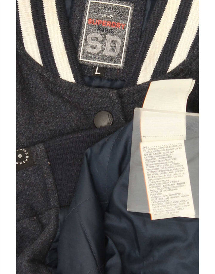 Superdry Γυναικείο Μπουφάν Varsity UK 16 Large Navy Blue Wool