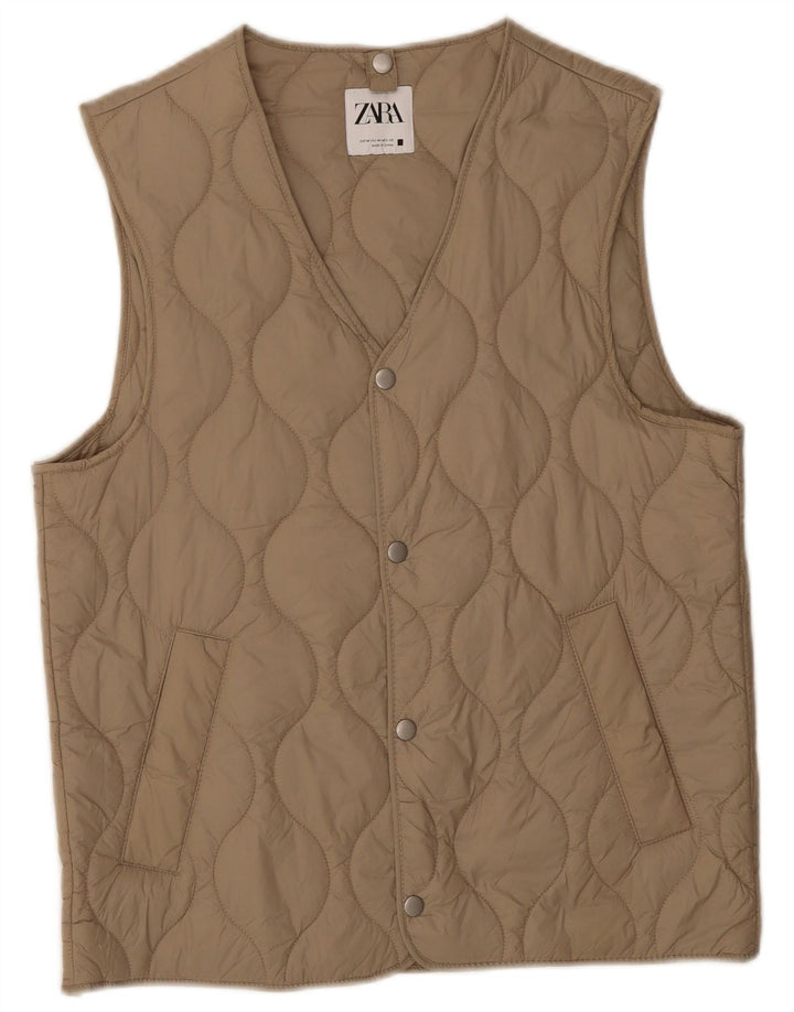 Zara Ανδρικό καπιτονέ Gilet UK 38 Medium Beige Polyester