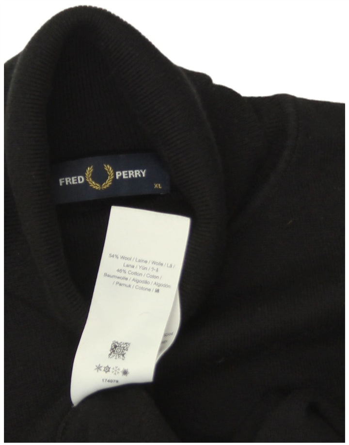Fred Perry Ανδρικό πουλόβερ με ρολό λαιμόκοψη XL μαύρο μάλλινο