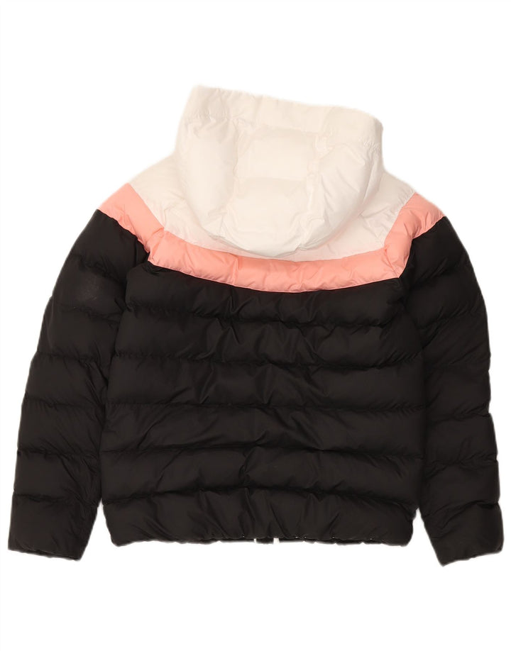 Nike Girls Hooded Jacket 10-11 Years Medium Black Colorblock