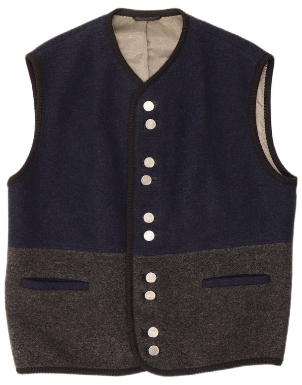 Landhaus Mens Gilet EU 50 Large Navy Blue Colorblock Viscose