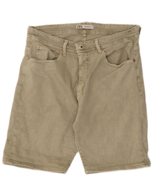 Zara Ανδρικό τζιν σορτς EU 46 XL W36 Χακί βαμβακερό