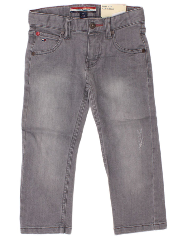 Tommy Hilfiger Boys Distressed Straight Jeans 2-3 ετών W22 L15 Γκρι βαμβακερό