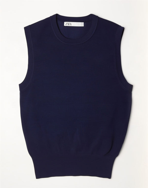 Zara Γυναικείο Γιλέκο Tank Top UK 14 Large Navy Blue Viscose