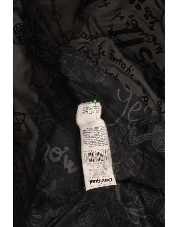 Desigual Γυναικείο παλτό με κουκούλα με επένδυση EU 38 Μεσαίο μαύρο φλοράλ πολυεστέρας