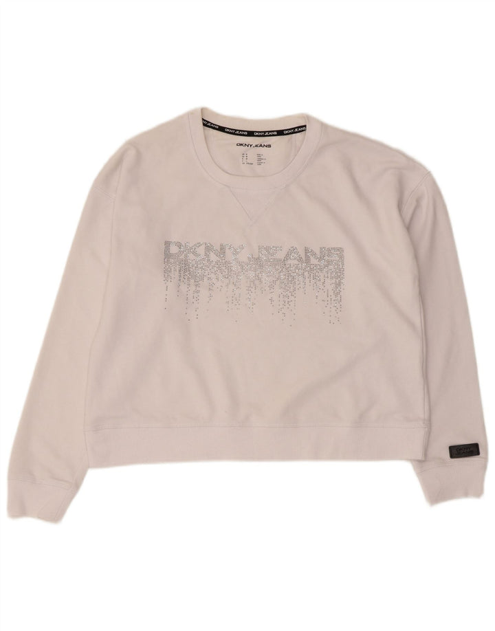 Γυναικείο Φούτερ Dkny Crop Graphic Jumper UK 14 Μεσαίο λευκό βαμβακερό