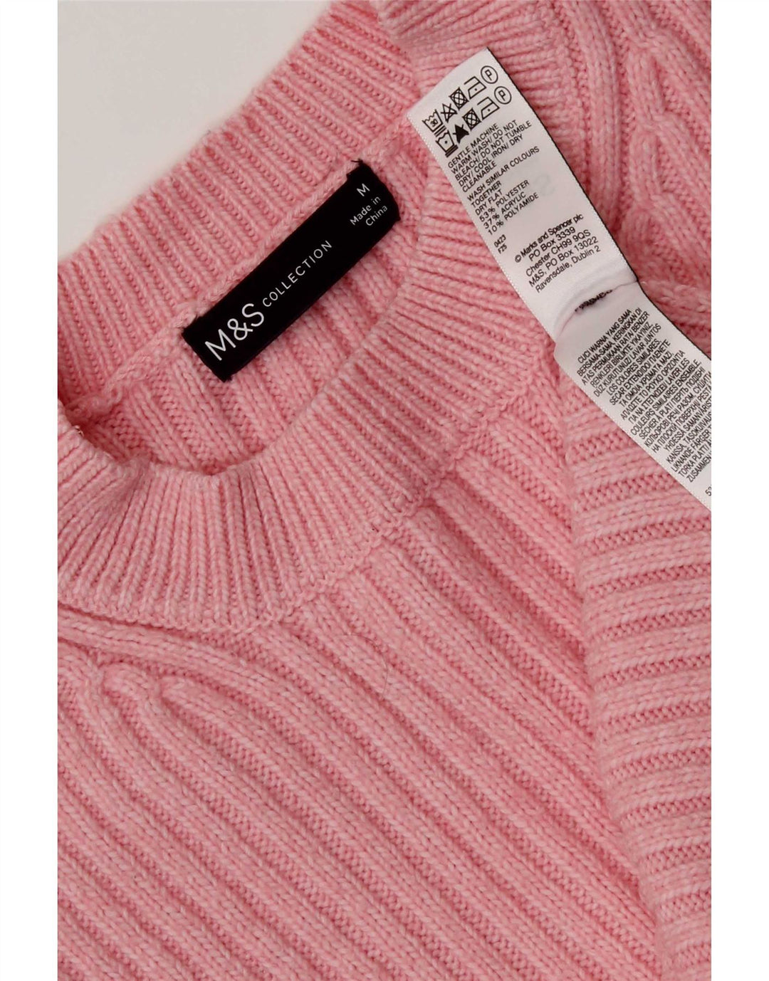 Marks & Spencer Γυναικείο πουλόβερ με λαιμόκοψη UK 14 Medium Pink Polyester