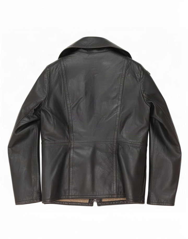 Vintage Γυναικείο Sherpa Δερμάτινο Μπουφάν UK 14 Medium Μαύρο