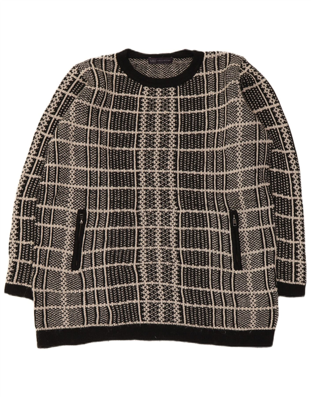 MARKS & SPENCER Γυναικείο πουλόβερ με λαιμόκοψη UK 16 Large Black Check