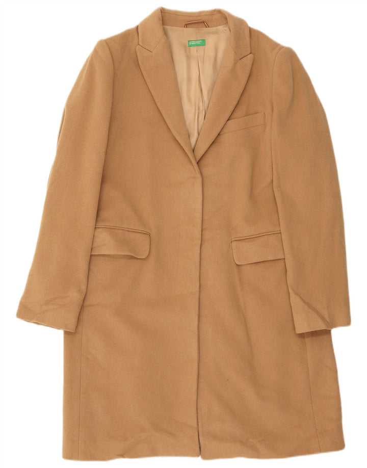 BENETTON Womens Overcoat UK 16 Large Beige Wool