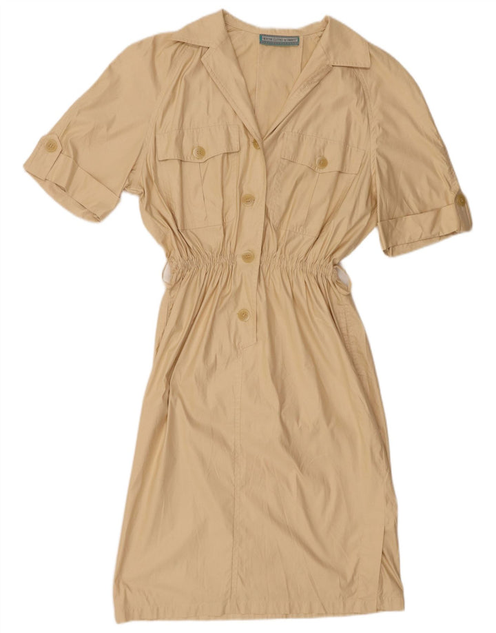 Vintage γυναικείο κοντομάνικο πουλόβερ φόρεμα UK 14 Medium Beige