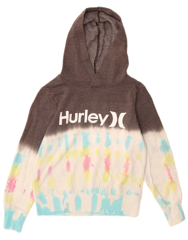 Hurley Girls Graphic Graphic Hoodie Jumper 8-9 Years Small Brown Tie Dye