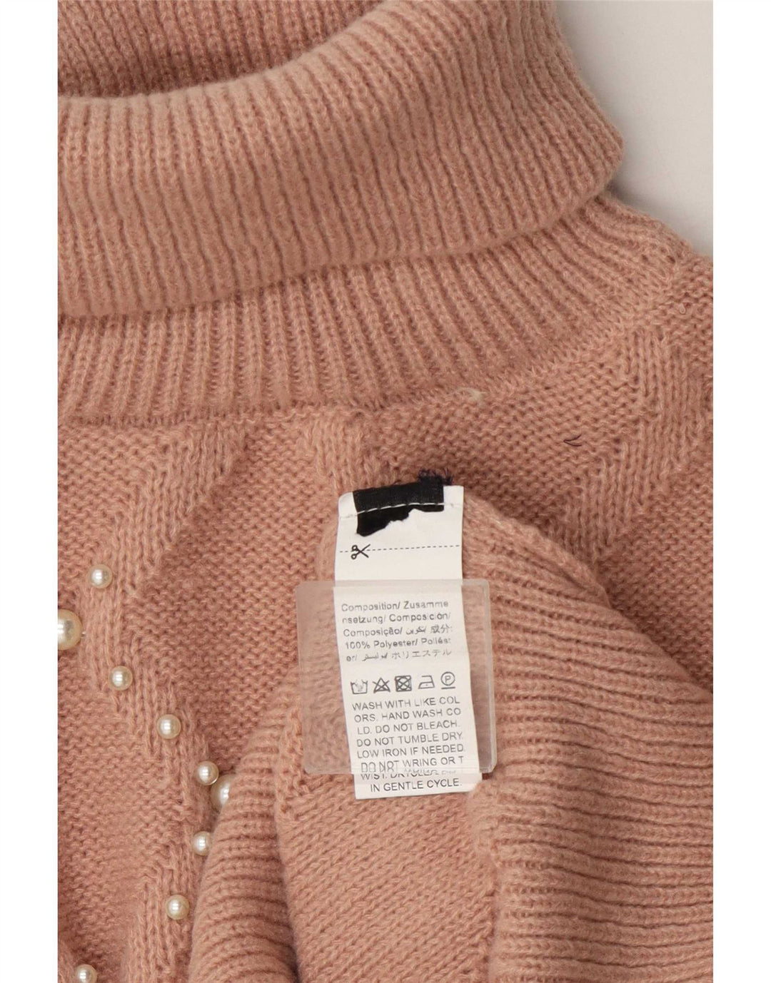 Vintage γυναικείο Crop Roll Neck πουλόβερ UK 14 Medium Beige Polyester