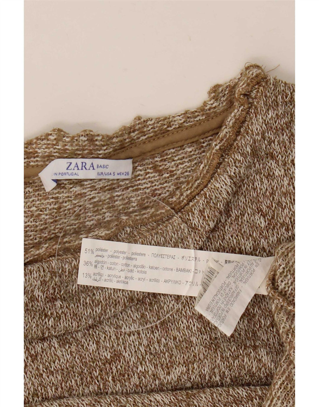 Zara Γυναικεία Crop Oversized Top μακρυμάνικο UK 10 Μικρός καφέ πολυεστέρας