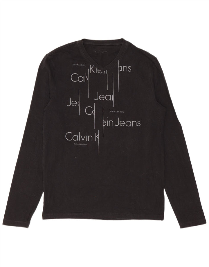 Calvin Klein Jeans Γυναικείο Γραφικό Μακρυμάνικο UK 12 Μεσαίο Μαύρο