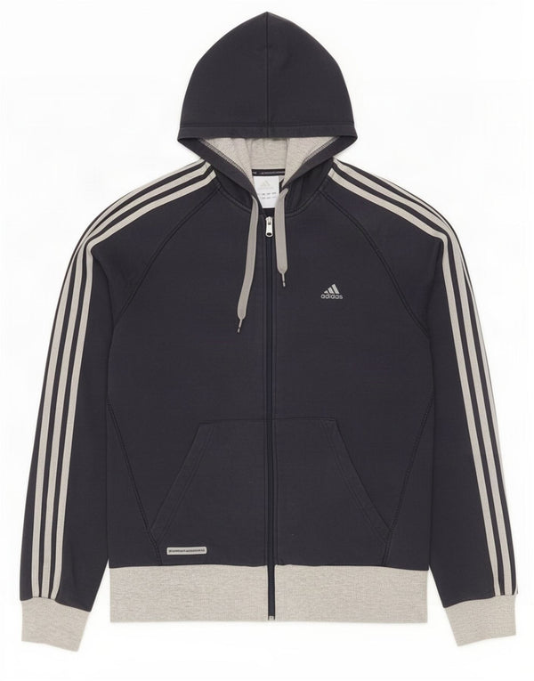 Adidas Mens Zip Hoodie Sweater Large Navy Blue Colourblock Cotton