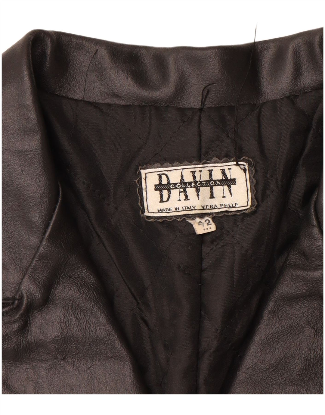 DAVIN Womens Leather Coat IT 42 Medium Black Leather