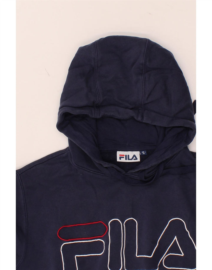 FILA Mens Graphic Hoodie Jumper Medium Navy Blue Cotton Vintage Fila and Second-Hand Fila from Messina Hembry 