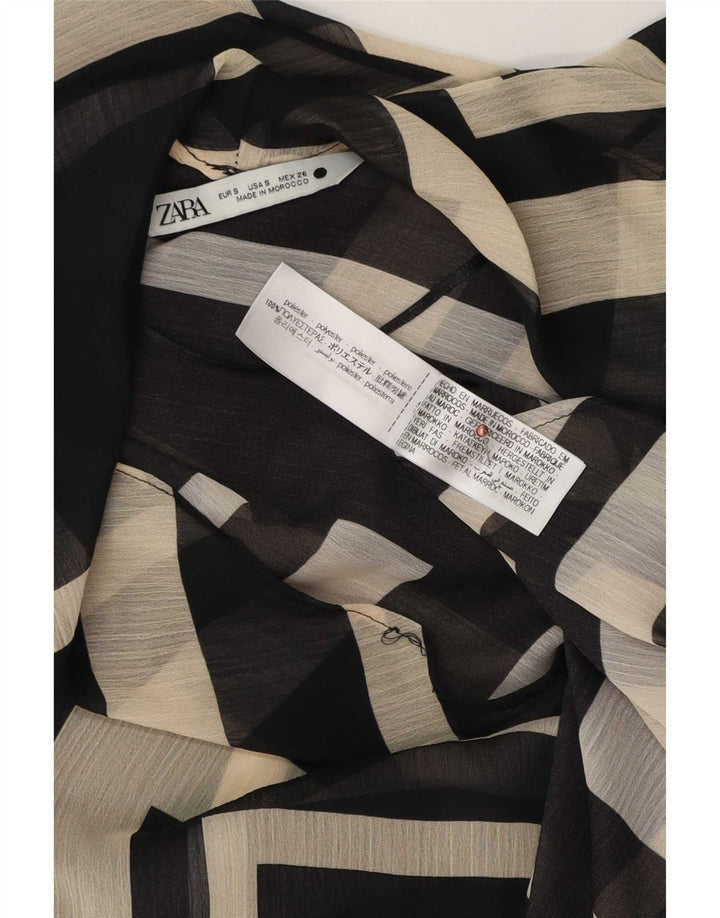 Zara Γυναικεία Μπλούζα Τοπ UK 10 Small Black Geometric Polyester