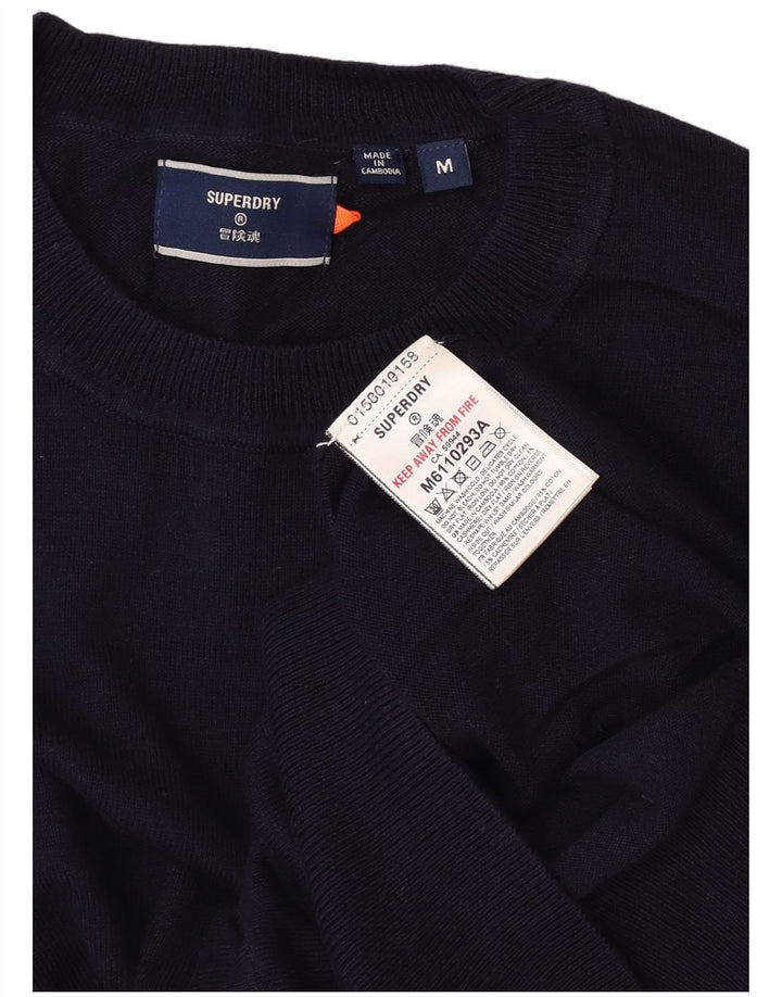Superdry Ανδρικό πουλόβερ με λαιμόκοψη μεσαίου μπλε βαμβακερό