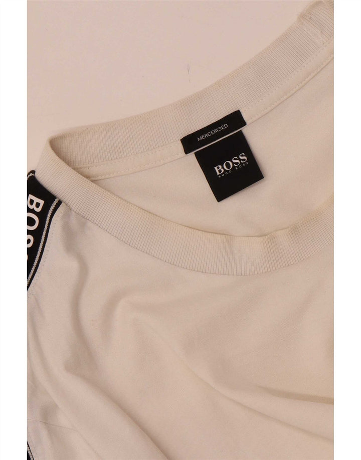 Ανδρικό γραφικό μπλουζάκι Hugo Boss Τοπ, μεσαίο λευκό χρώμα, βαμβακερό