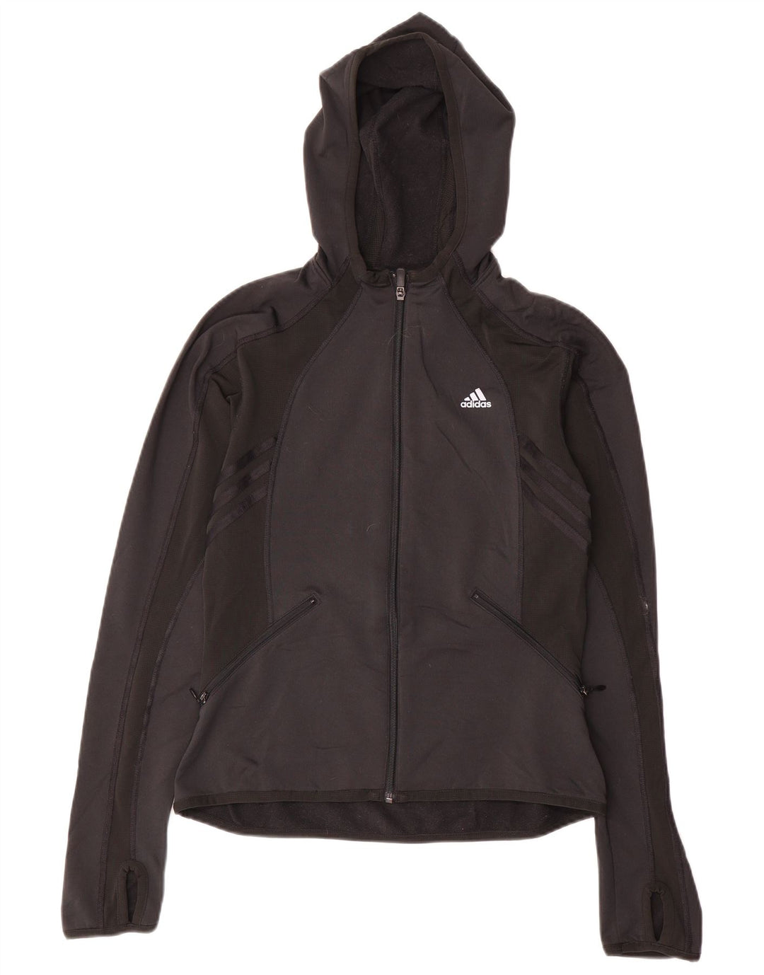 Γυναικείο πουλόβερ με κουκούλα με φερμουάρ Adidas UK 12 μεσαίο μαύρο πολυεστέρα