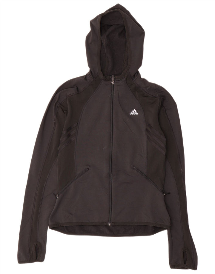 Γυναικείο πουλόβερ με κουκούλα με φερμουάρ Adidas UK 12 μεσαίο μαύρο πολυεστέρα