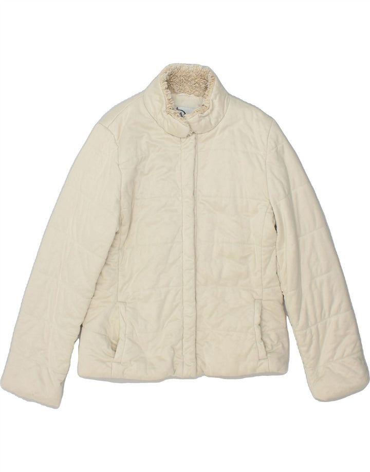 MARELLA Womens Padded Jacket UK 10 Small Beige Acrylic | Vintage Marella | Thrift | Second-Hand Marella | Used Clothing | Messina Hembry 