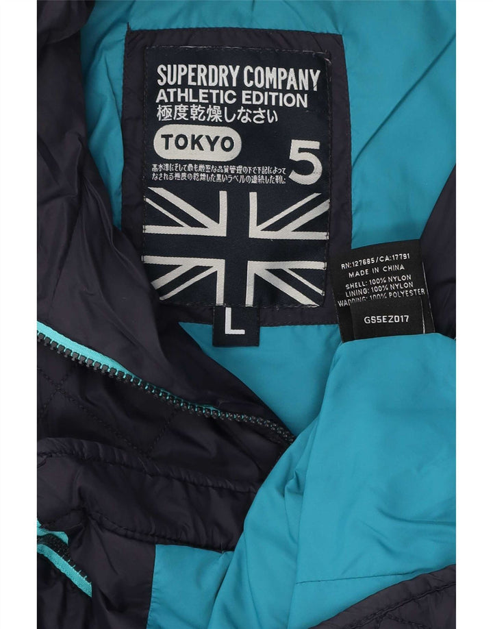 Superdry γυναικείο καπιτονέ μπουφάν με κουκούλα UK 14 Large Navy Blue Nylon