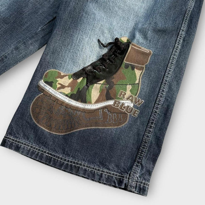 Y2K Ακατέργαστο μπλε τζιν γιορτές - 34 μέση