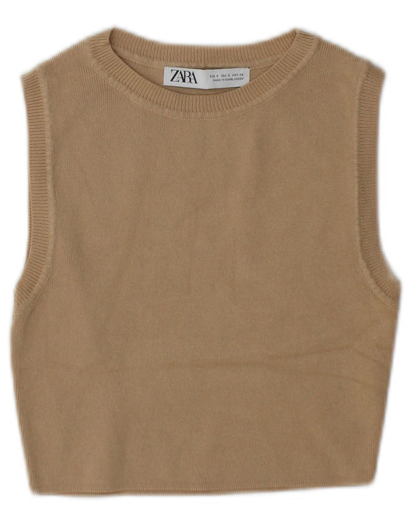 Zara Γυναικείο γιλέκο Crop Tank Top UK 10 Small Beige Viscose