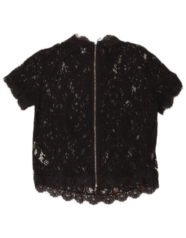 ZARA Γυναικεία μπλούζα See Through Lace Top 10 Small Black Floral Nylon