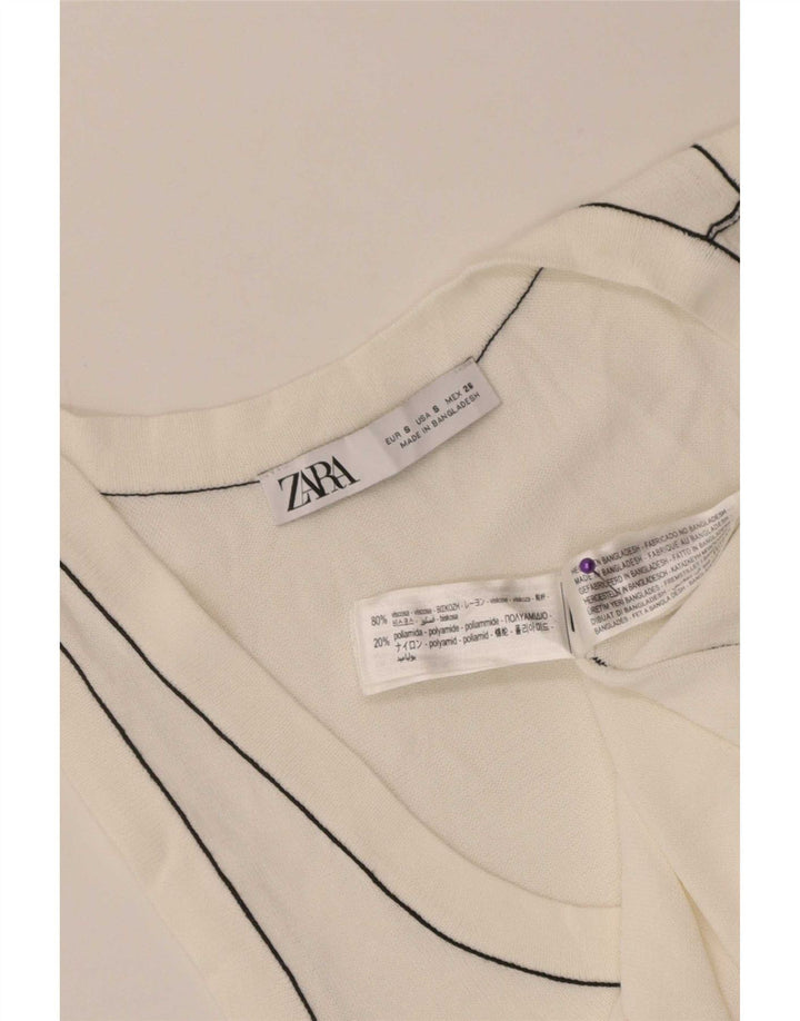 Zara γυναικείο γιλέκο τοπ UK 8 Μικρή σε λευκή βισκόζη