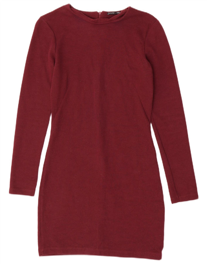 Zara Γυναικείο φόρεμα με μακρυμάνικη θήκη UK 8 Small Maroon Polyester