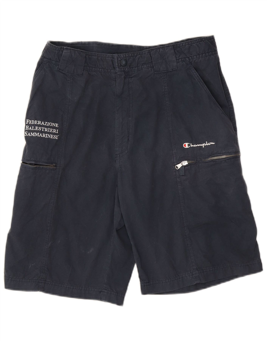 CHAMPION Mens Graphic Cargo Shorts Medium W30 Navy Blue Cotton
