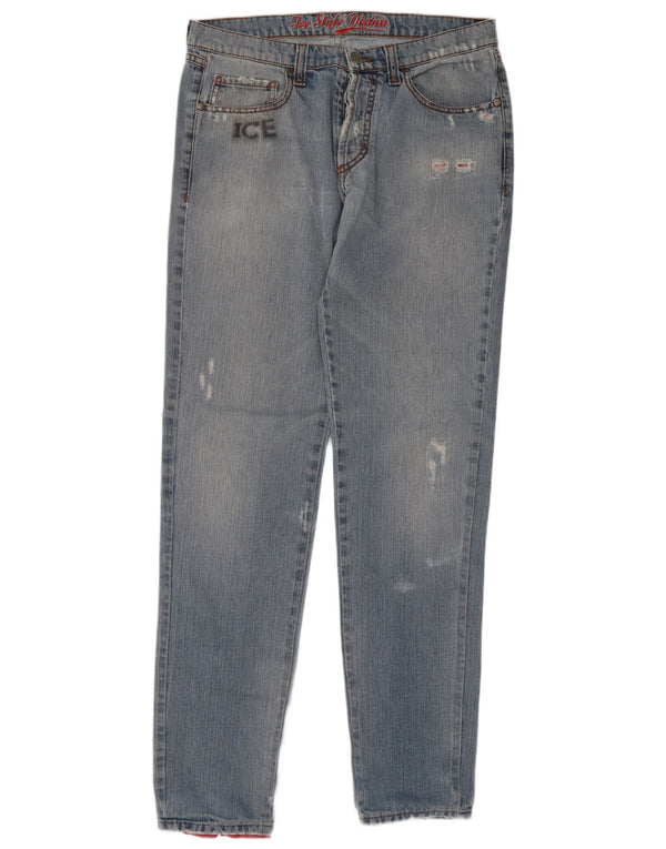 Iceberg Womens Pluto Distressed Slim Jeans W32 L32 Blue Cotton Cartoon