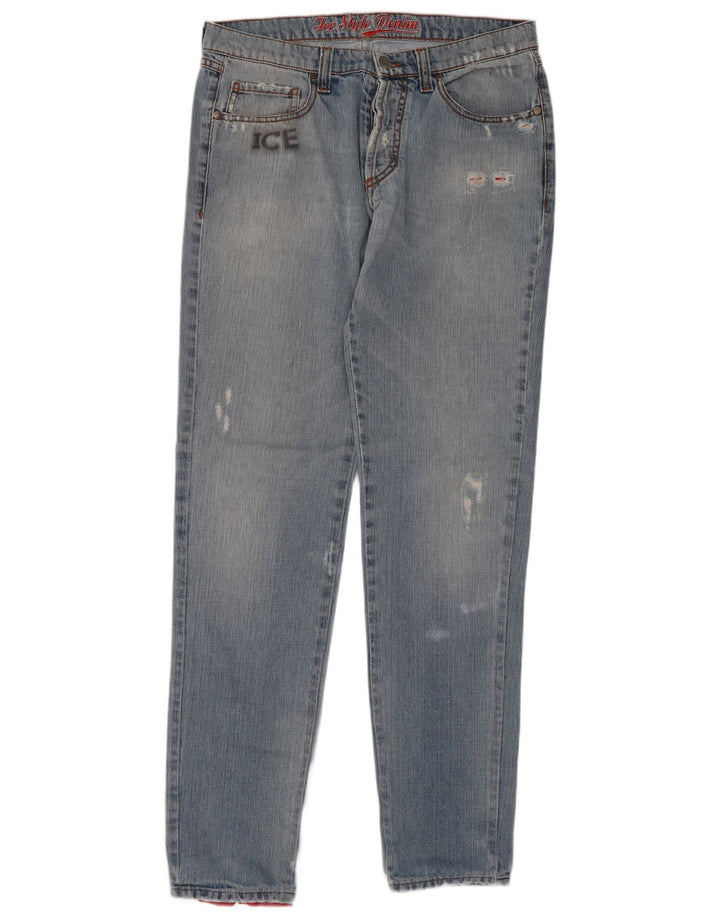 Iceberg Womens Pluto Distressed Slim Jeans W32 L32 Blue Cotton Cartoon