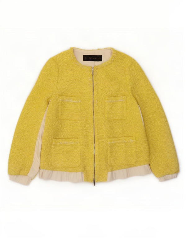 Zara Womens Full Zip Blazer Jacket UK 14 Medium Yellow Colourblock