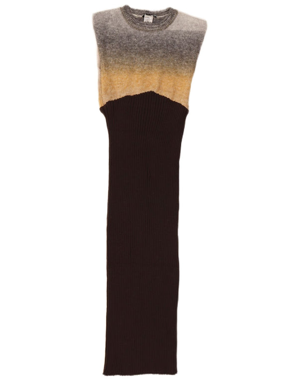 Zara Γυναικείο Αμάνικο Bodycon Φόρεμα UK 8 Small Brown Colourblock Nylon