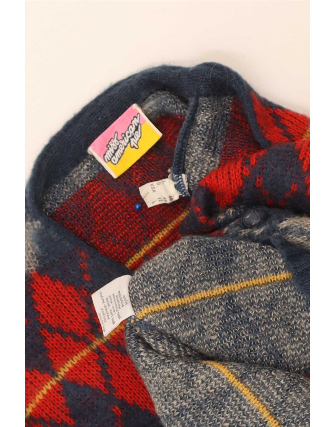 Vintage γυναικεία ζακέτα US 12 Large Navy Blue Argyle/Diamond