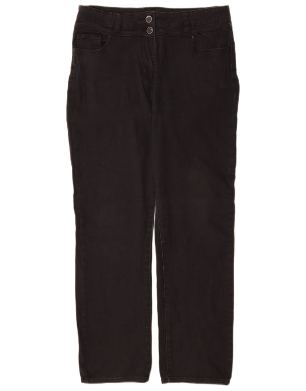 M&Co γυναικείο ίσιο casual παντελόνι UK 14 μεγάλο W32 L30 μαύρο βαμβακερό