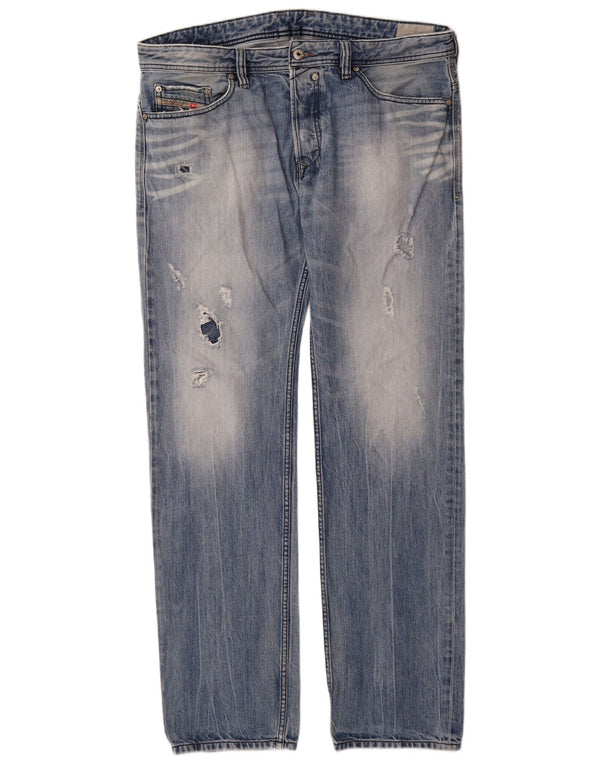 Diesel Mens Distressed Straight Jeans  W36 L34 Blue Cotton