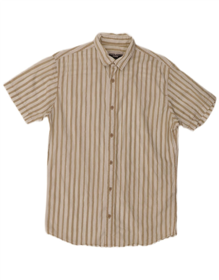 Jack & Jones Ανδρικό κοντομάνικο πουκάμισο Βαμβακερό μεσαίο μπεζ ριγέ