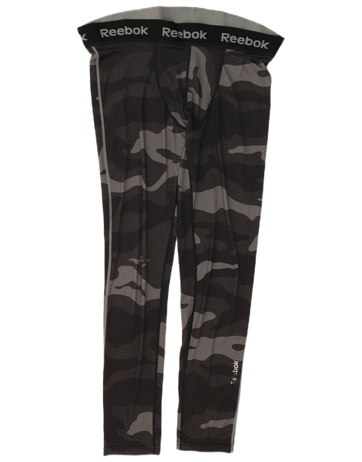 REEBOK Womens Graphic Leggings UK 16 Large Black Camouflage