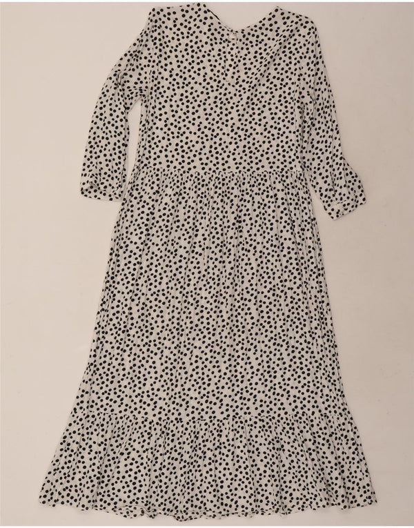 Zara Γυναικείο Maxi Φόρεμα 3/4 μανίκι UK 10 Small White Spotted