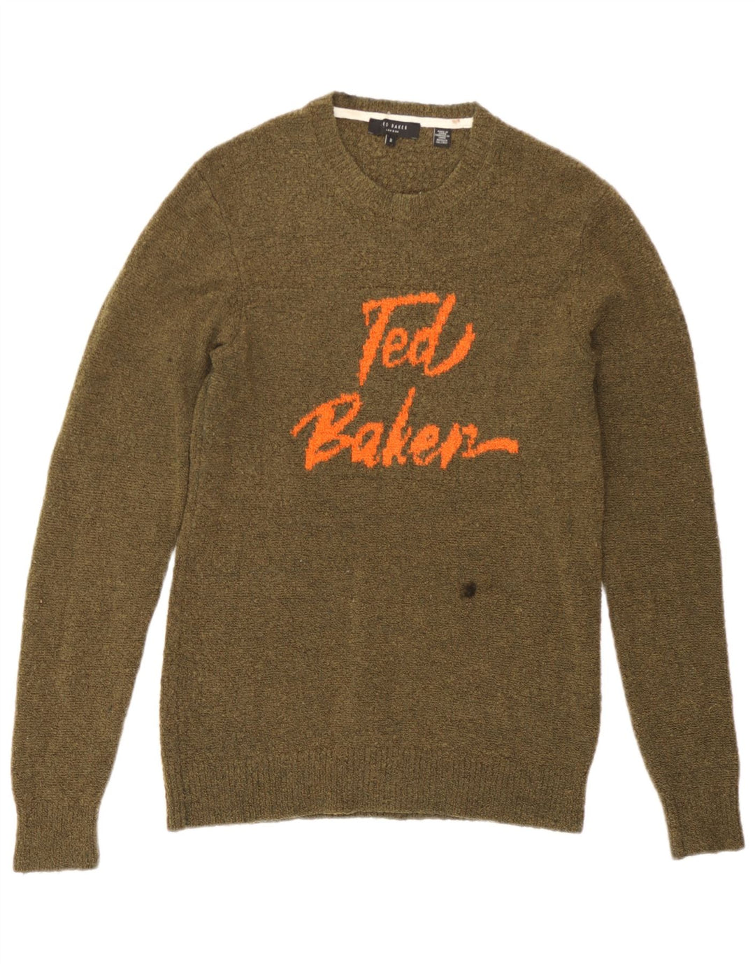 Ted Baker Ανδρικό γραφικό πουλόβερ με λαιμόκοψη, μέγεθος 2, μικρό μαλλί χακί