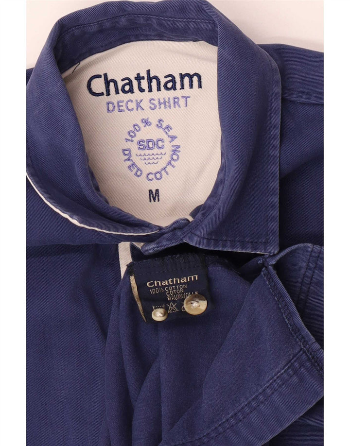 Chatham Ανδρικό πουλόβερ Yachting Πουκάμισο με μεσαίο ναυτικό μπλε ριγέ βαμβακερό