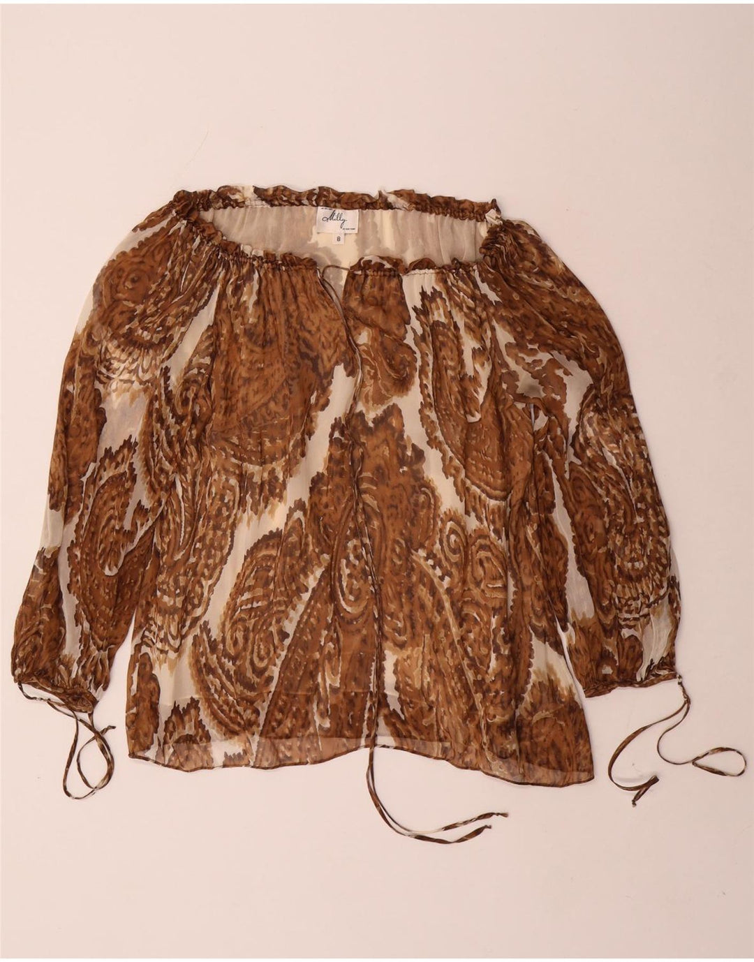 Milly γυναικείο μανίκι 3/4 με ανοιχτό ώμο 8 μεσαίο καφέ μετάξι Paisley